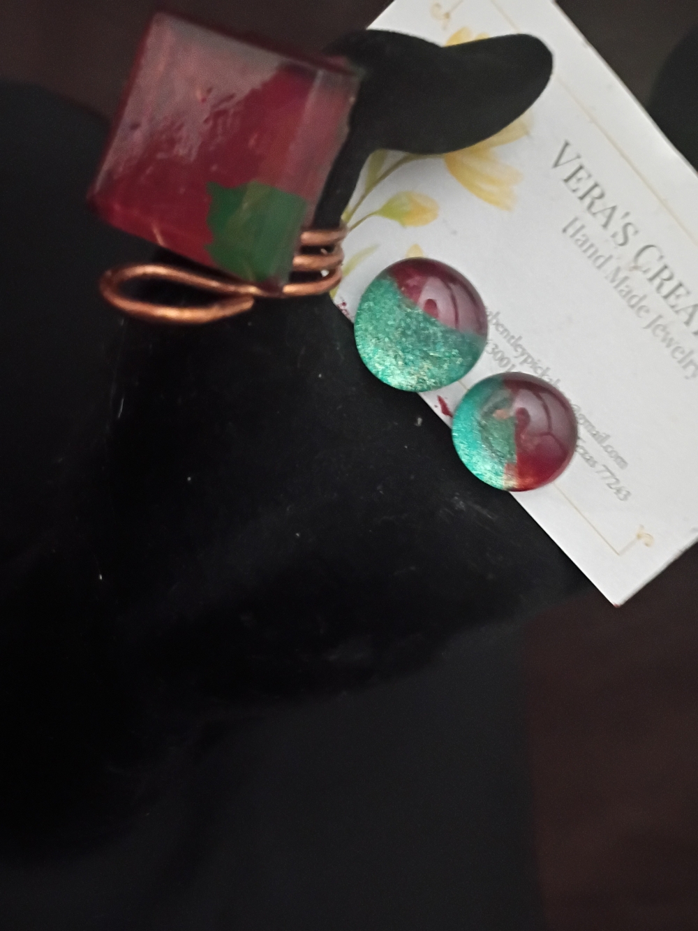 Green & Red Resin Stud Earrings
